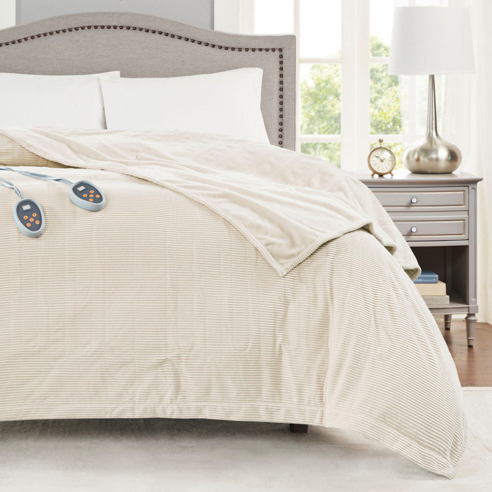 Beautyrest Electric Micro Fleece Heated Electric Bedding Blanket, Ivory