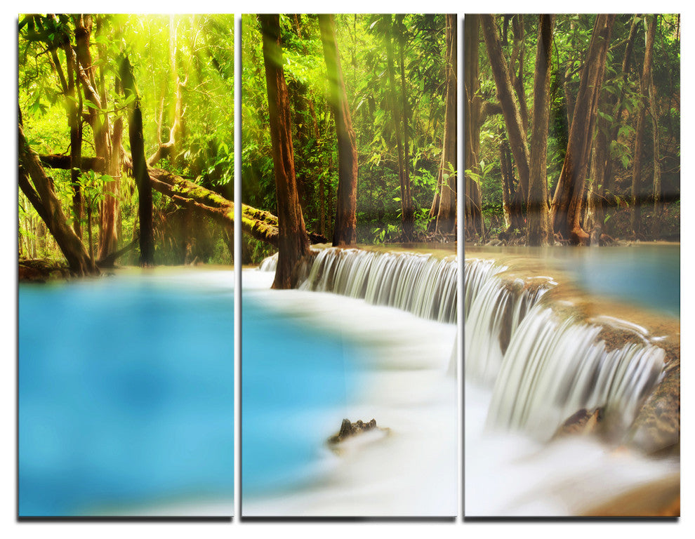 "View of Huai Mae Kamin Waterfall" Photo Metal Wall Art, 3 Panels, 36"x28"