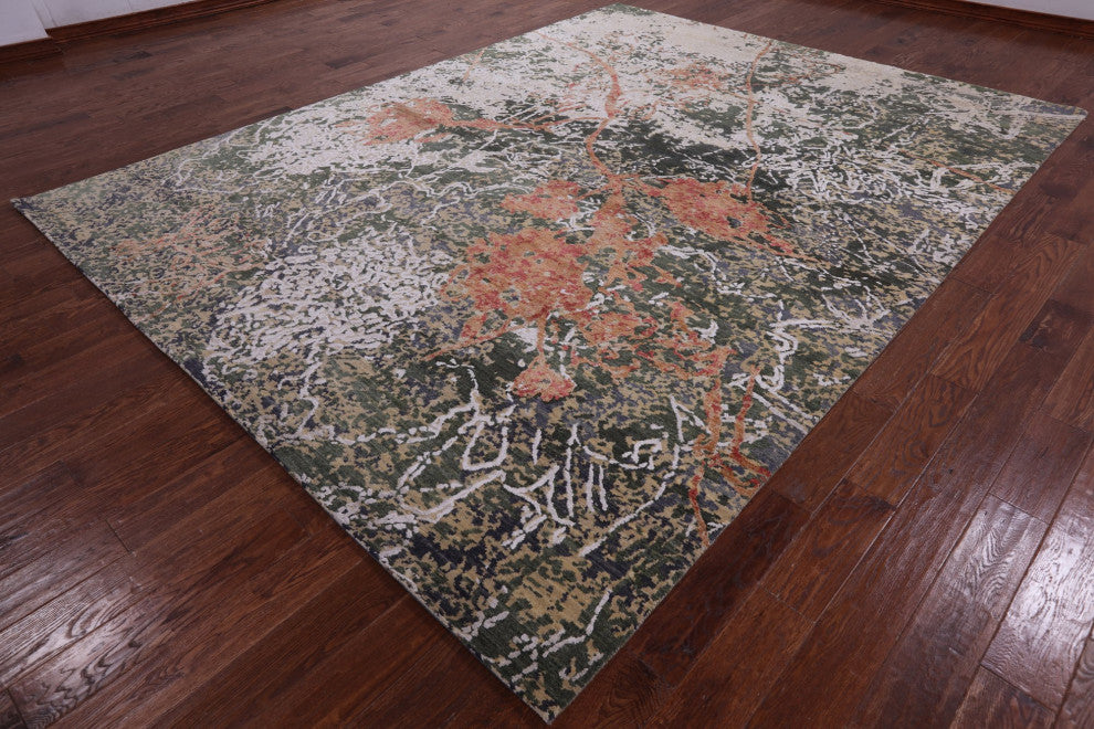 Hand-Knotted Wool and Silk Abstract Rug 8' 11" X 11' 8" Q7078