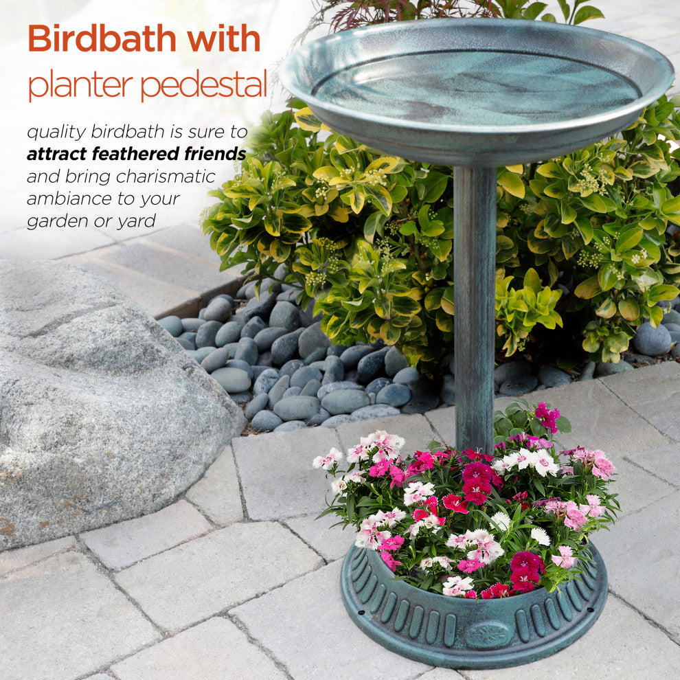 25" Tall Outdoor Birdbath with Planter Yard Statue