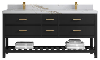 Parker 72" Double Sink Bath Vanity, Black 2" Calacatta Gold