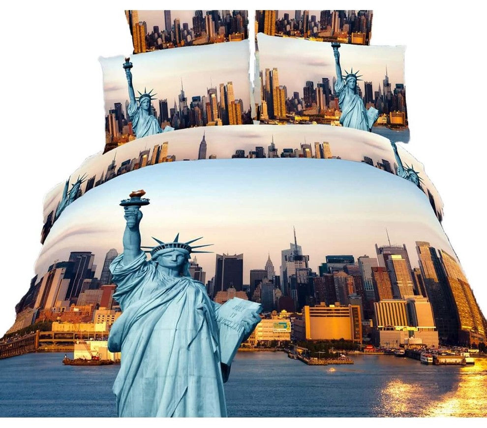 Twin Size Duvet Cover Sheet Set, Statue of Liberty