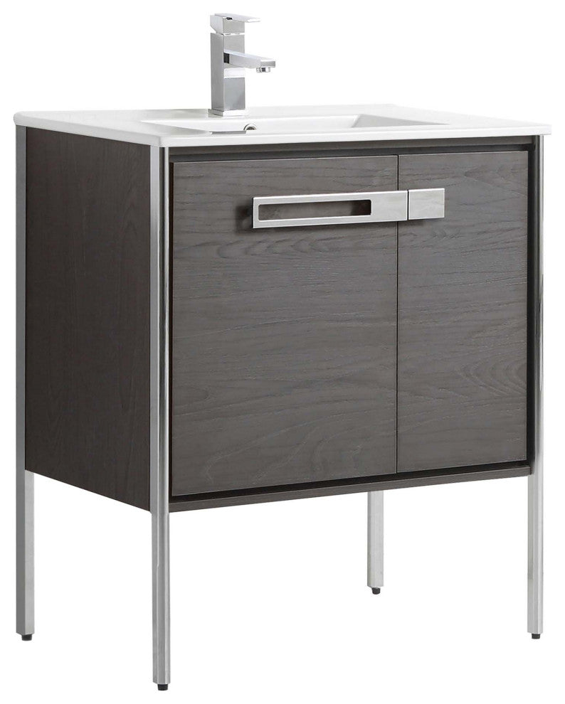Oakville Bath Vanity, Ceramic Sink, Black Coal Oak, 30 Inch, Chrome Hardware