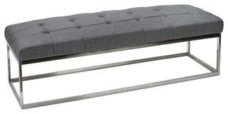 Cortesi Home Biago Contemporary Tufted Oversize Bench, Gray Linen Fabric