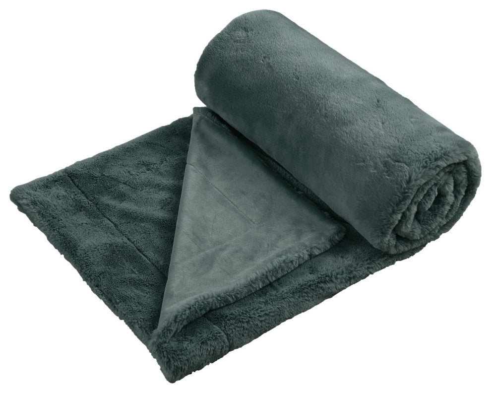 Fox Faux Fur Throw Blanket, Gunmetal, 60''x80''