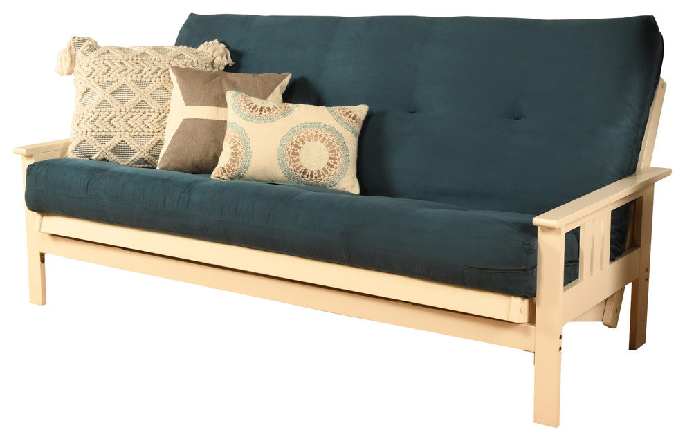 Caleb Frame Futon With Antique White Finish, Suede Blue