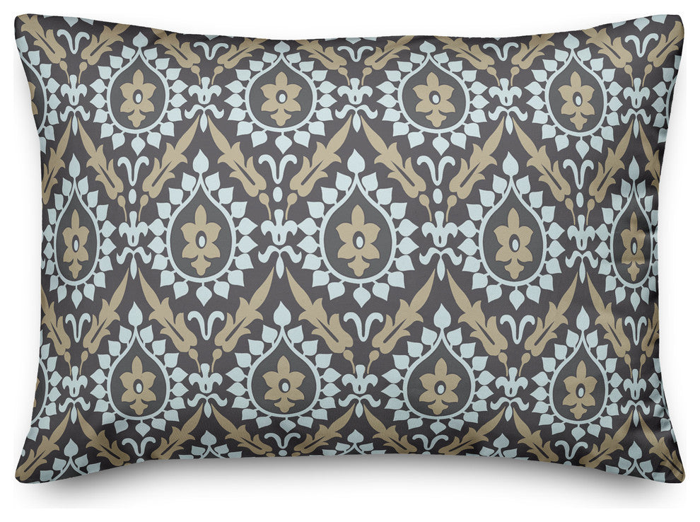 Ikat in Brown and Blue Throw Pillow