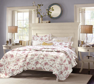 Cottage Rose Reversible 100%Cotton Quilt Set, Twin Set