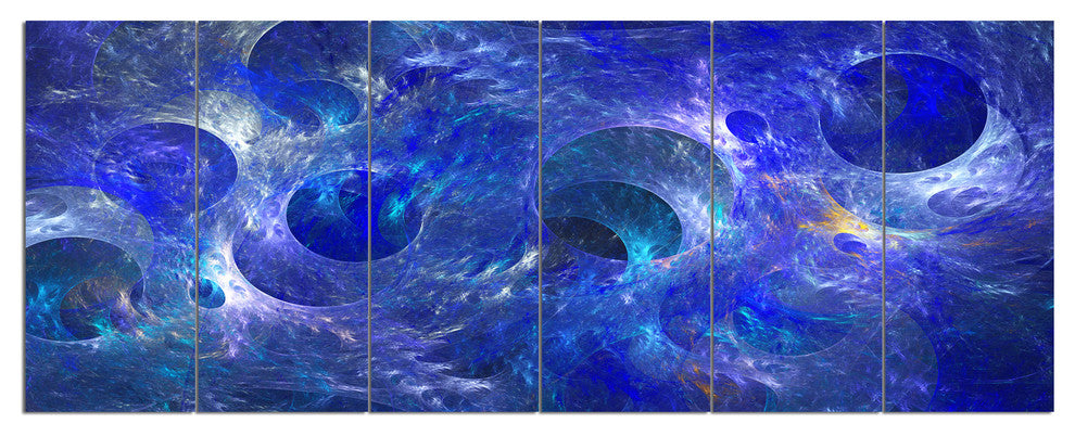 Clear Blue Fractal Glass Texture, Abstract Canvas Art Print, 70"x28", 6 Panels