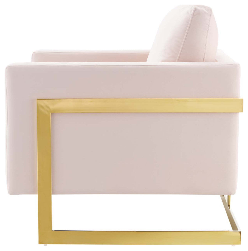 Accent Chair, Velvet, Metal, Gold Pink, Modern, Living Lounge Hotel Hospitality