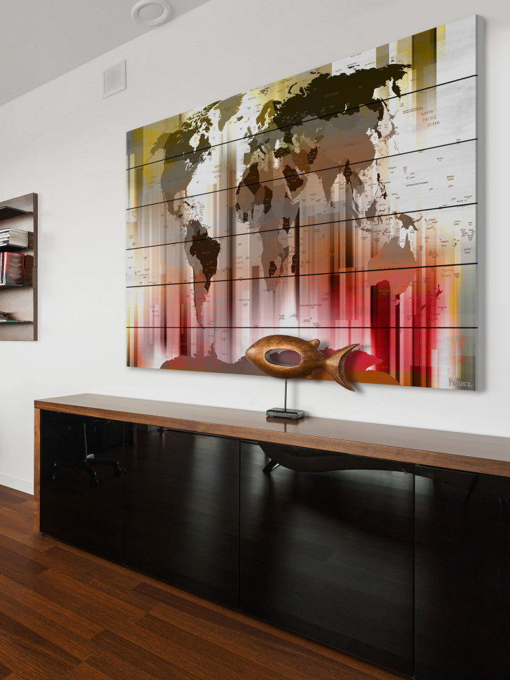 "Monde" UV Ink Print on White Wood60"x40", 60"x40"