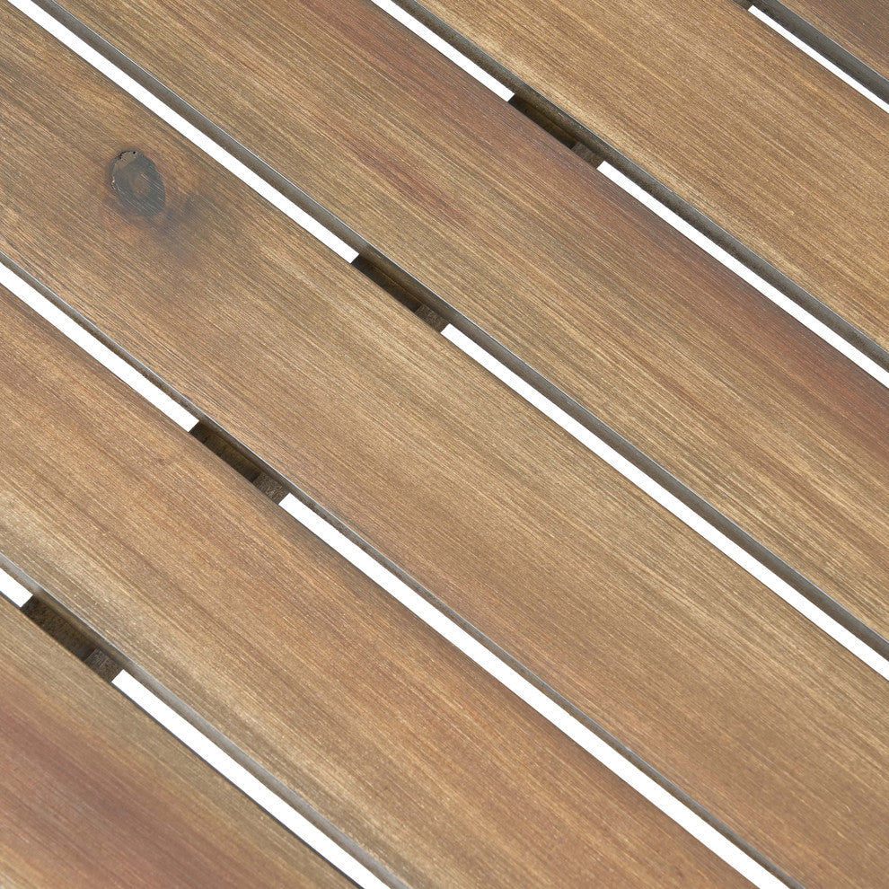 Rosalind Outdoor 2 Seater Acacia Wood Club Chairs and Side Table Set, Gray, Dark Gray