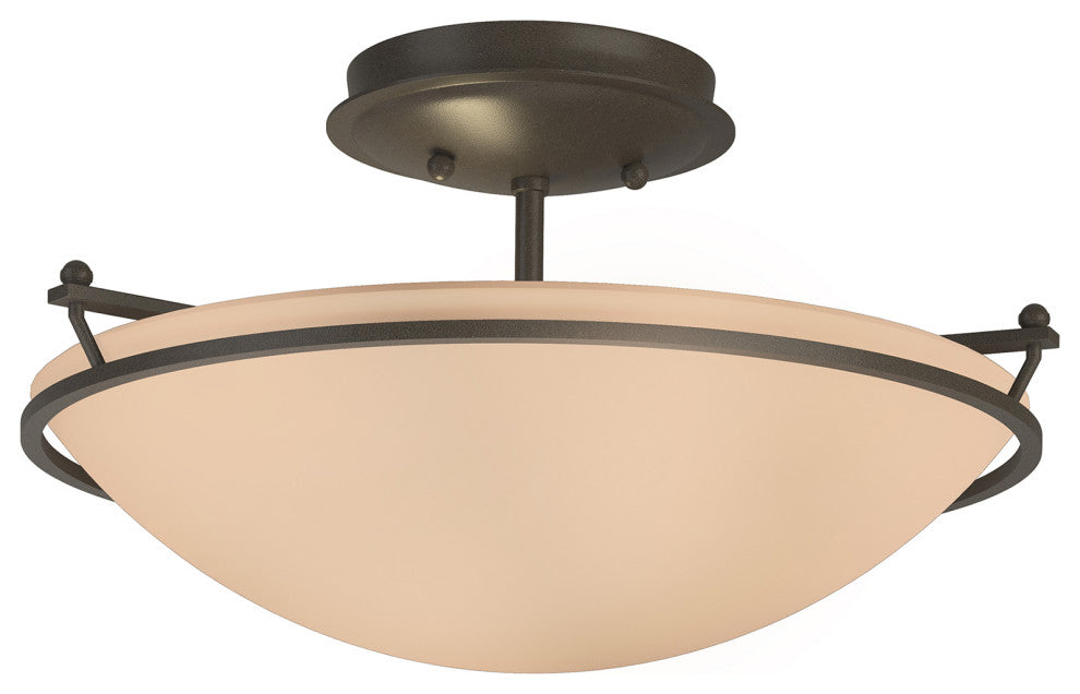 Plain Small Semi-Flush, Dark Smoke Finish, Sand Glass