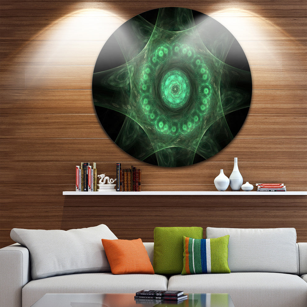 Growing Radial Green Fractal Flower Art, Floral Disc Metal Artwork, 36"
