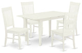 5Pc Dinette Set 4 Wood Dining Chairs, Butterfly Leaf Table, Linen White