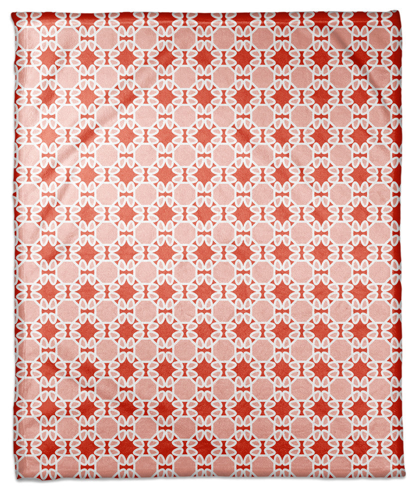 Folk Lattice Pattern in Red Fleece Blanket