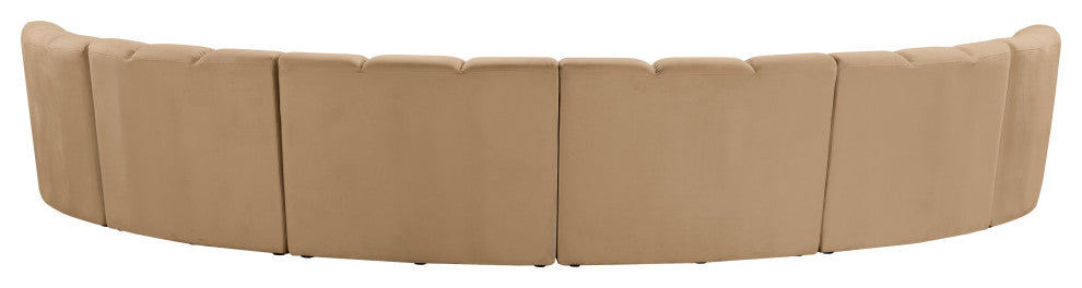 Infinity Channel Tufted Velvet Modular Chair, Camel, 6 Piece