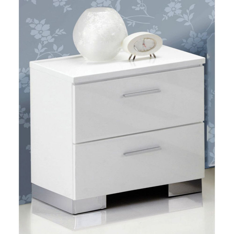 2-Drawer White Nightstand With Chrome Legs