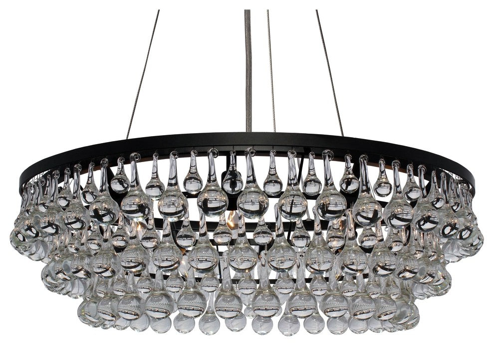 10-light Glass Drop Crystal Chandelier, Black, 32" Diameter