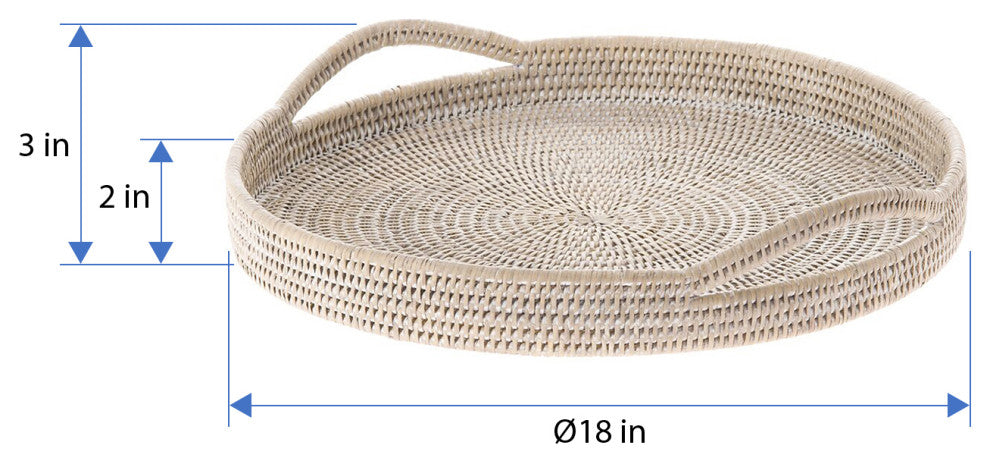 La Jolla Rattan Round Serving Tray, White-Wash