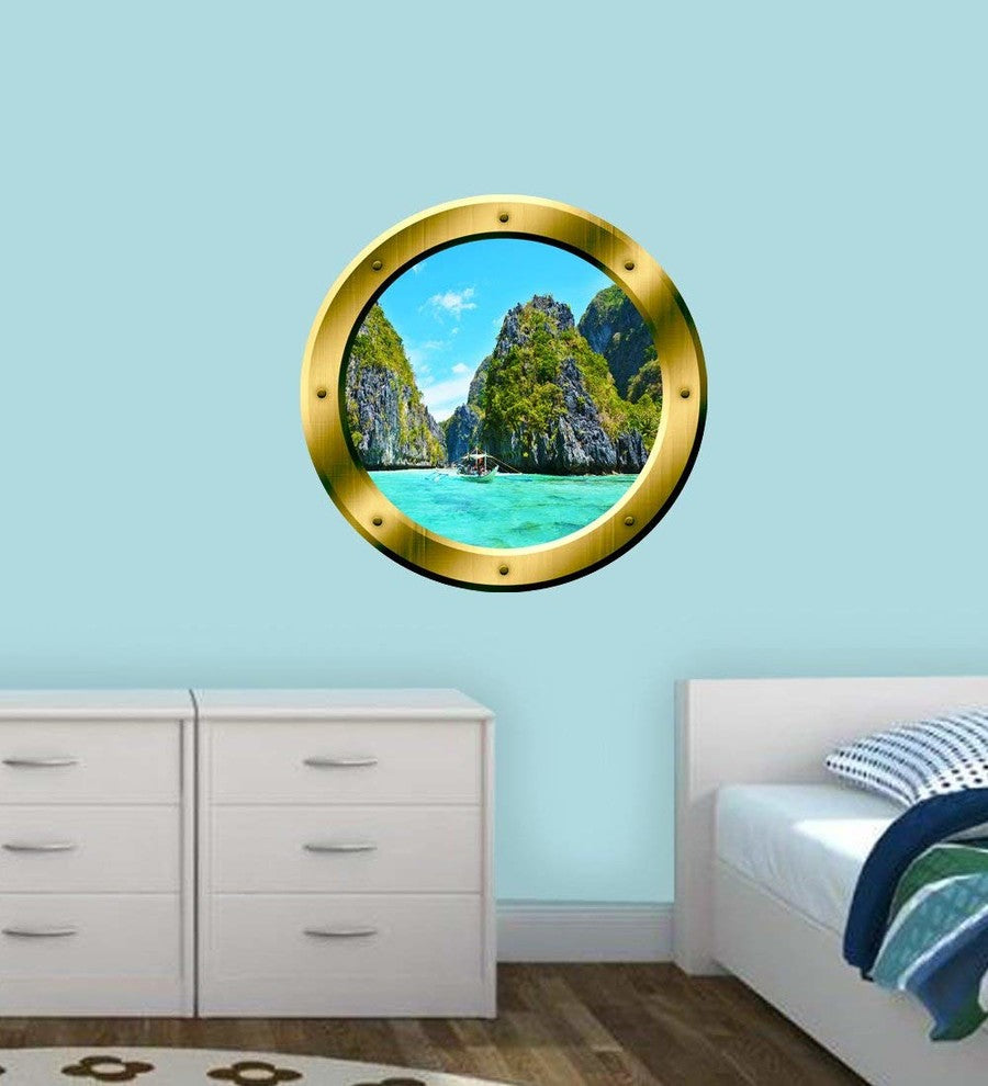 VWAQ 1 Mountain Wall Decal Ocean Porthole 3D Wall Sticker, 20" Diameter