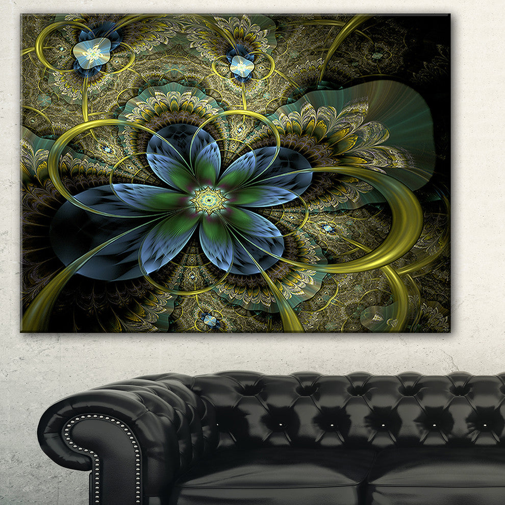 "Light Fractal Flower and Butterfly" Digital Floral Canvas Print, 32"x16"