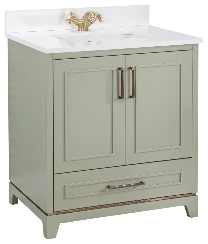 Albia Collection 30" Bathroom Vanity With Sink, Mirror, Countertop, Green
