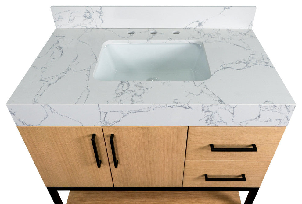 Ellis 36" Bathroom Vanity, Blonde, Top: Engineered Marble