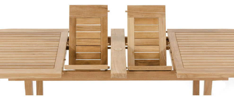9-Piece Outdoor Teak Dining Set, 117" Rectangle Table, 8 Warwick Arm Chairs