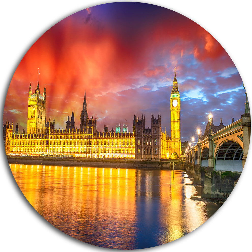 Sunset View Of London Skyline, Cityscape Photo Round Wall Art, 11"