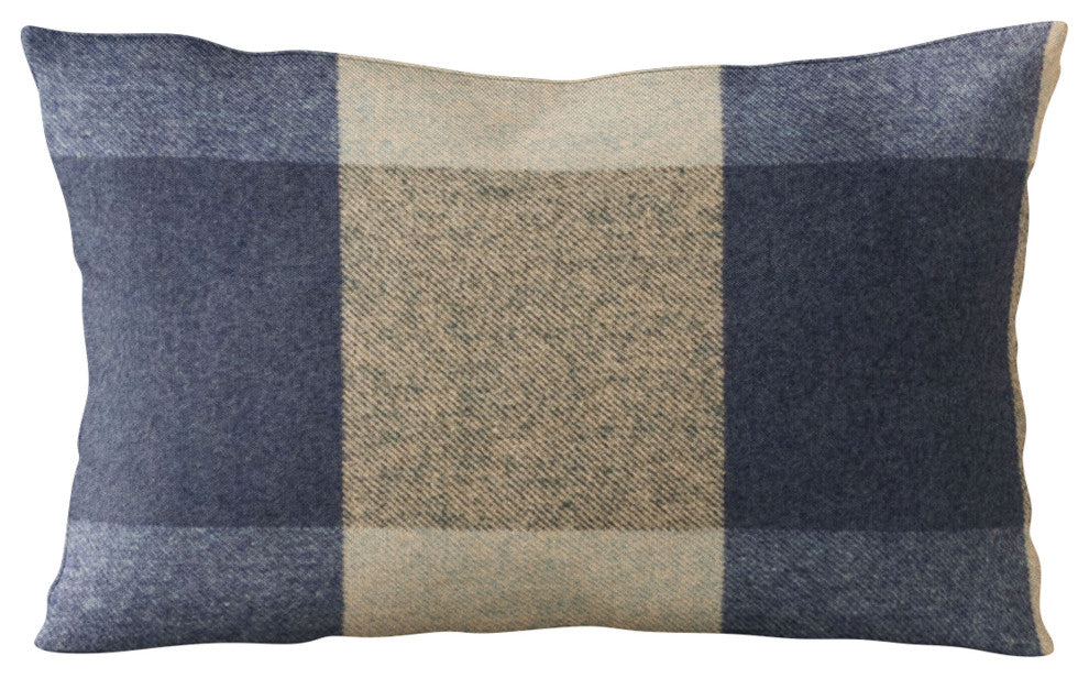 Plutus Blue Squares Plaid Luxury Throw Pillow, 22"x22"