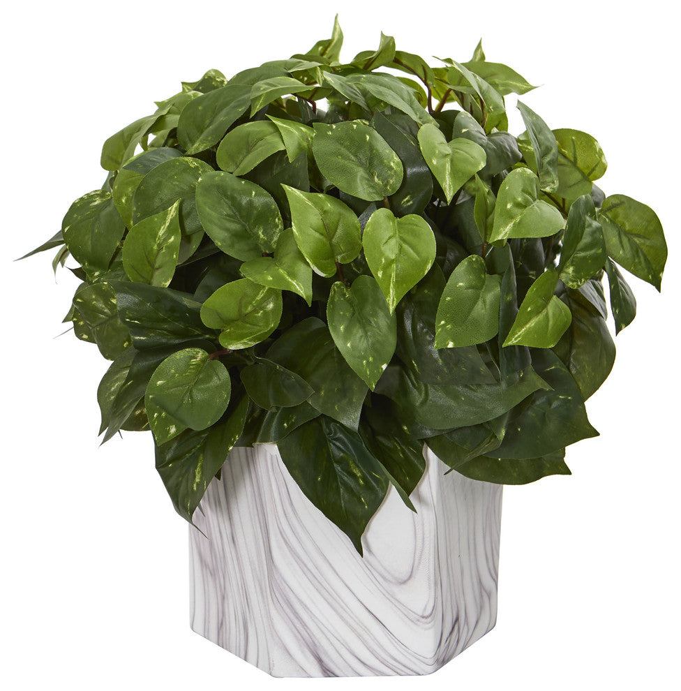 Nearly Natural Pothos Artificial Plant in Marble Finished Vase