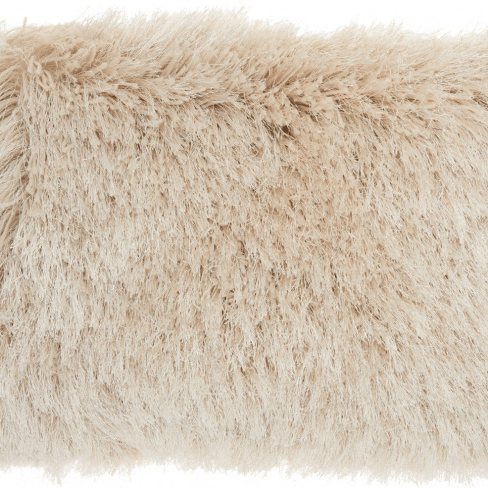 Beige Super Shaggy Throw Pillow