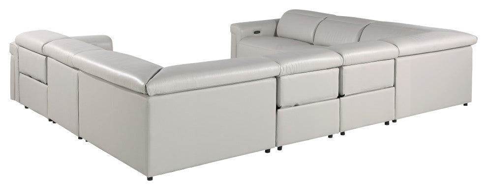 GIOVANNI 8-Piece, 4-Power Reclining Italian Leather Sectional, Light Gray