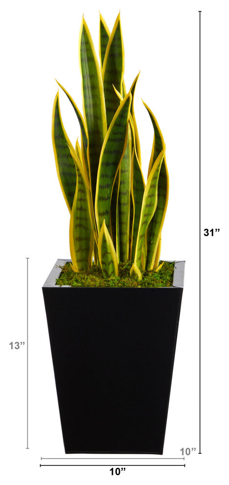 31" Sansevieria Artificial Plant, Metal Planter