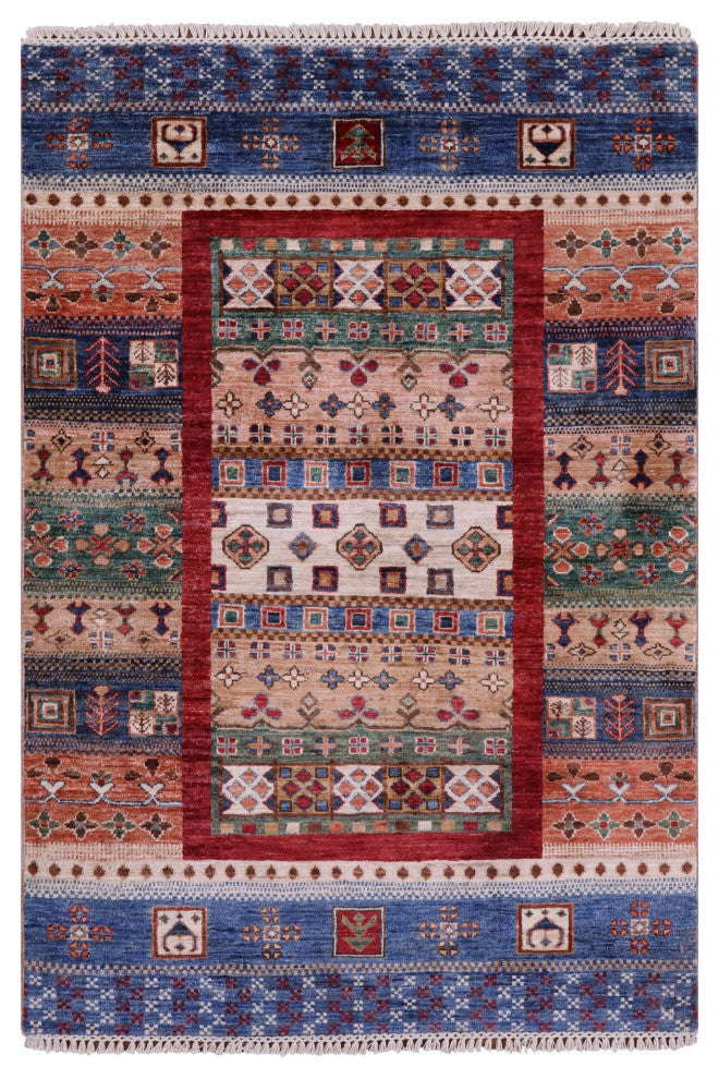 Persian Gabbeh Tribal Handmade Wool Rug 3' 4" X 4' 10" Q10132
