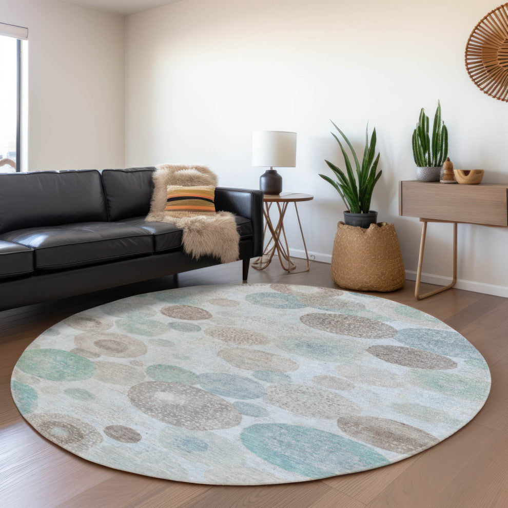 Machine Washable Indoor/Outdoor Chantille ACN1896 Sky 8' x 8' Round Rug