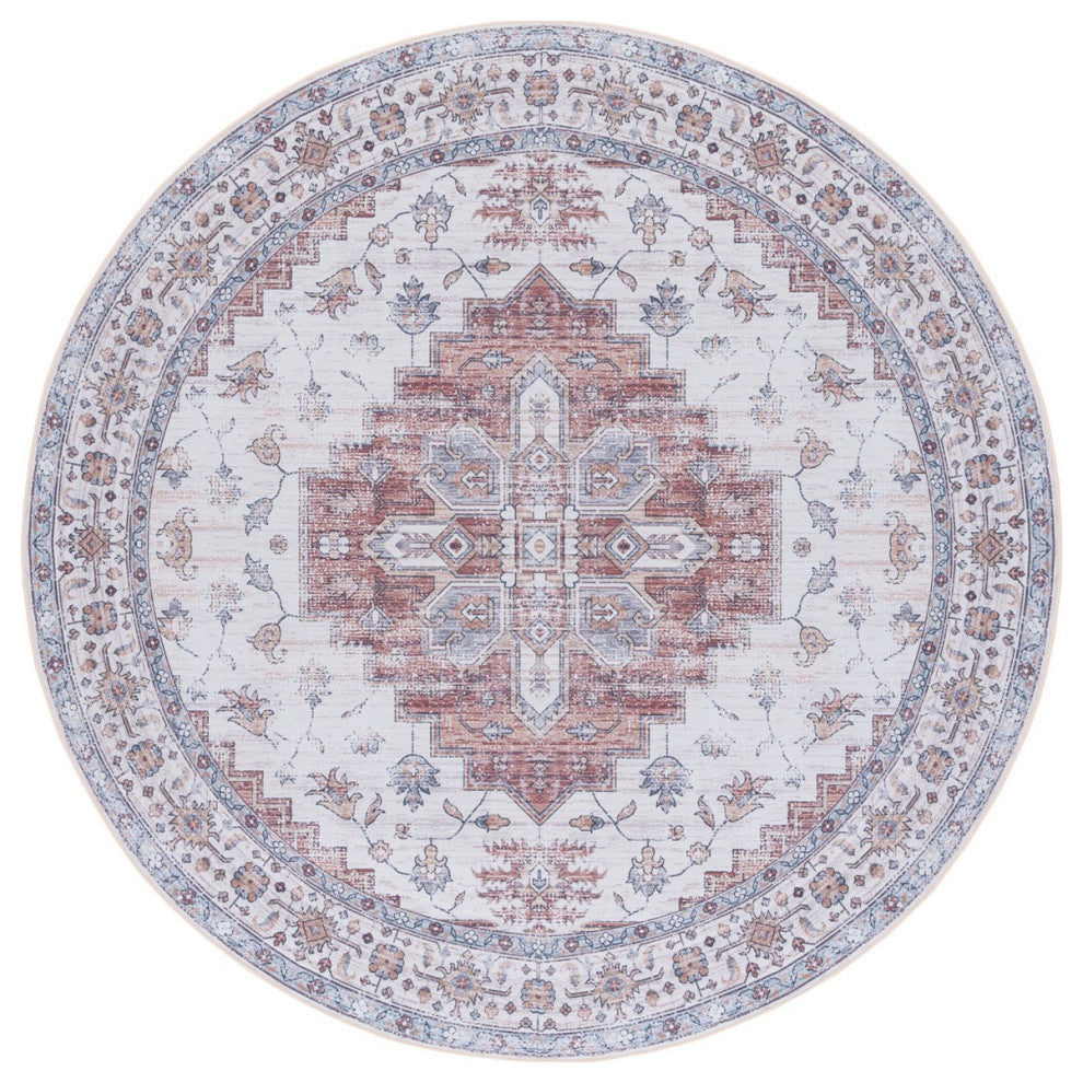 Safavieh Couture Tucson Collection, TSN109 Machine Washable Rug, Ivory / Rust, 6' Round