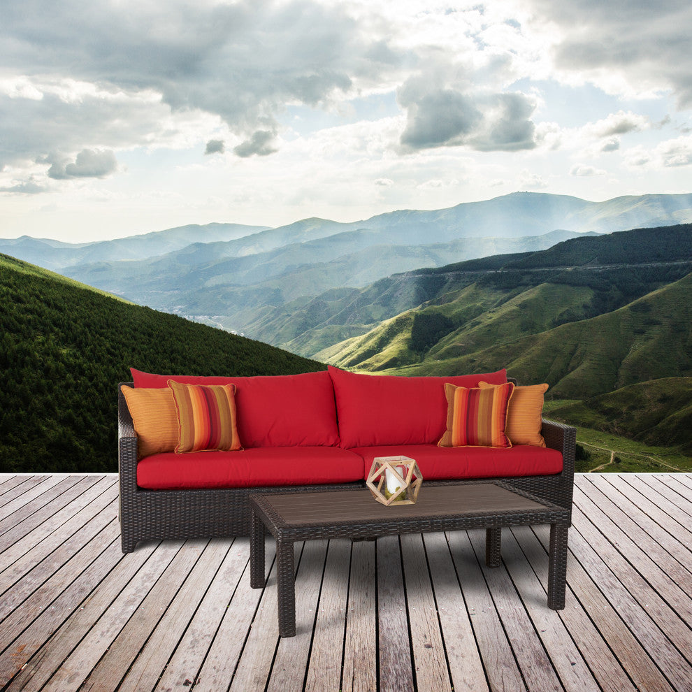 Deco 2 Piece Sunbrella Outdoor Patio Sofa and Deluxe Outdoor Coffee Table Set, Sunset Red