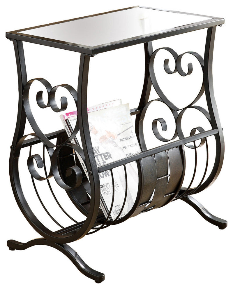 11.5" X 18.5" X 21.75" Black Metal Tempered Glass  Accent Table