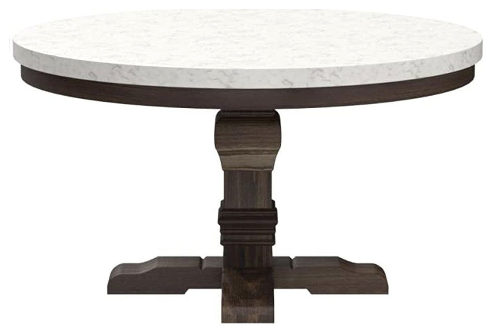 ACME Nolan Dining Table WithPedestal, White Marble and Salvage Dark Oak