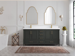 Aberdeen 72 Double Sink Bath Vanity in Black Top 2" White Quartz