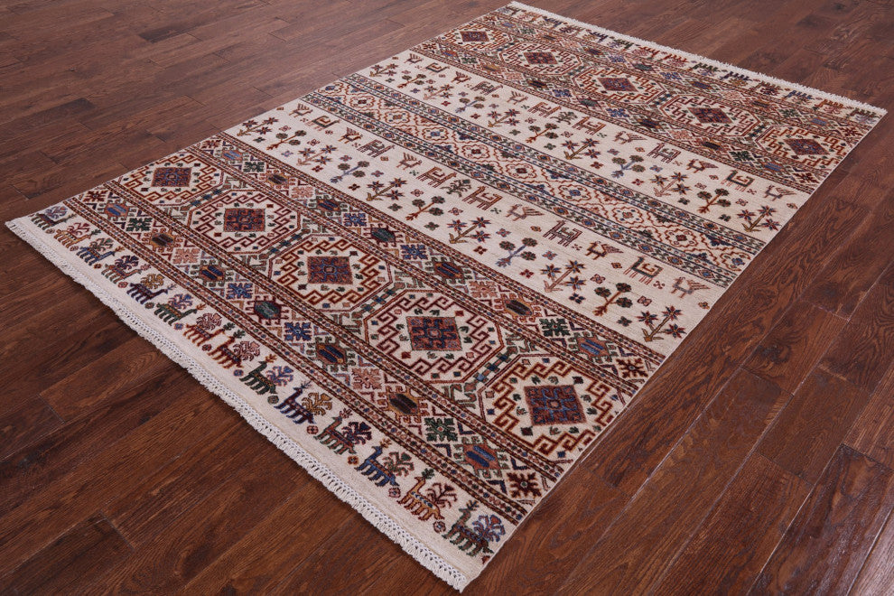 5' 6" X 7' 9" Persian Gabbeh Tribal Handmade Wool Rug Q11213