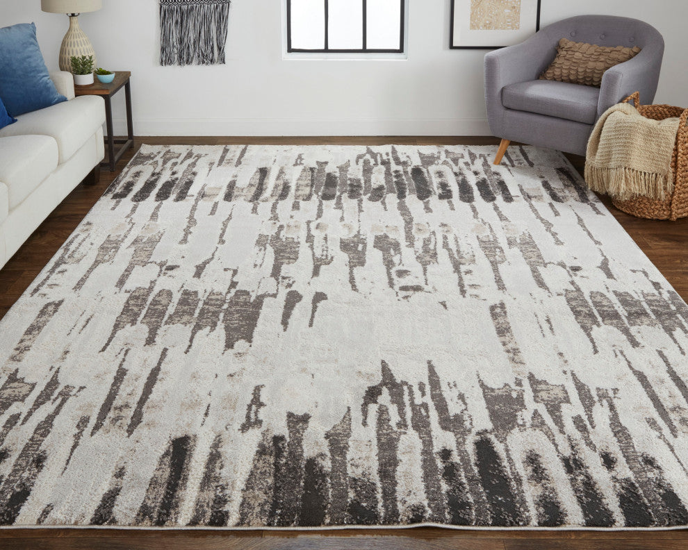 Weave & Wander Kayden Contemporary Abstract Rug, Gray/Charcoal, 10'x14'