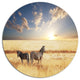 Zebras In Beautiful Grassland At Sunset, African Disc Artwork, 36"