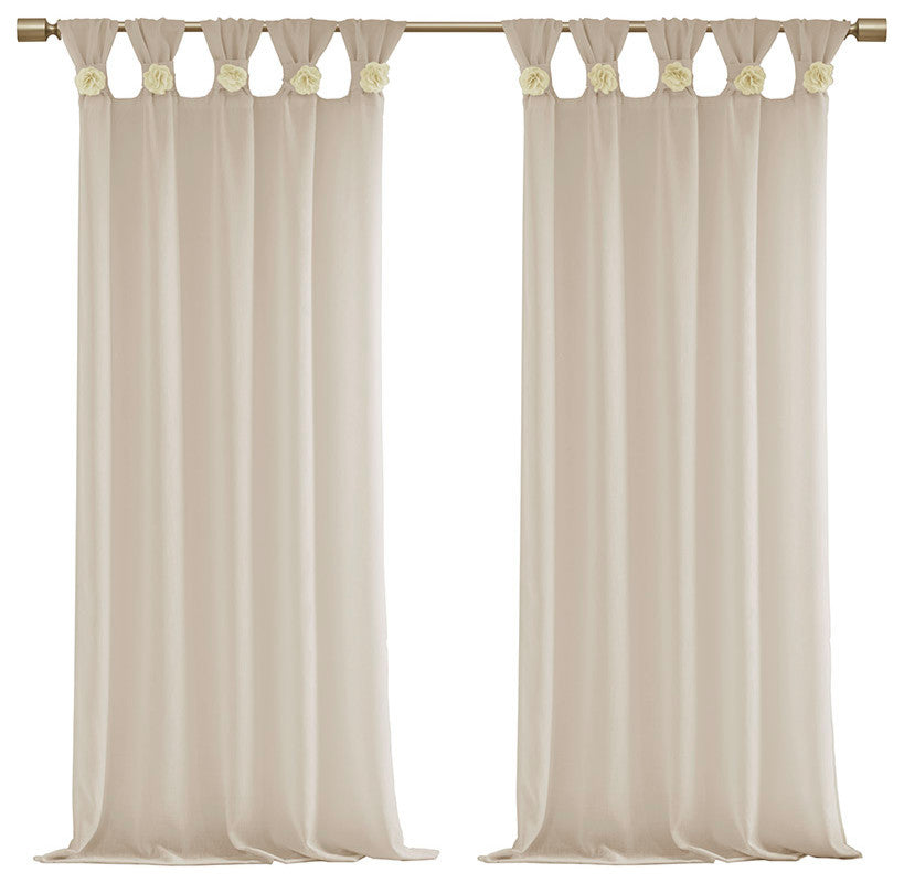 Madison Park Rosette Floral Embellished Cuff Tab Top Solid Curtain Panel