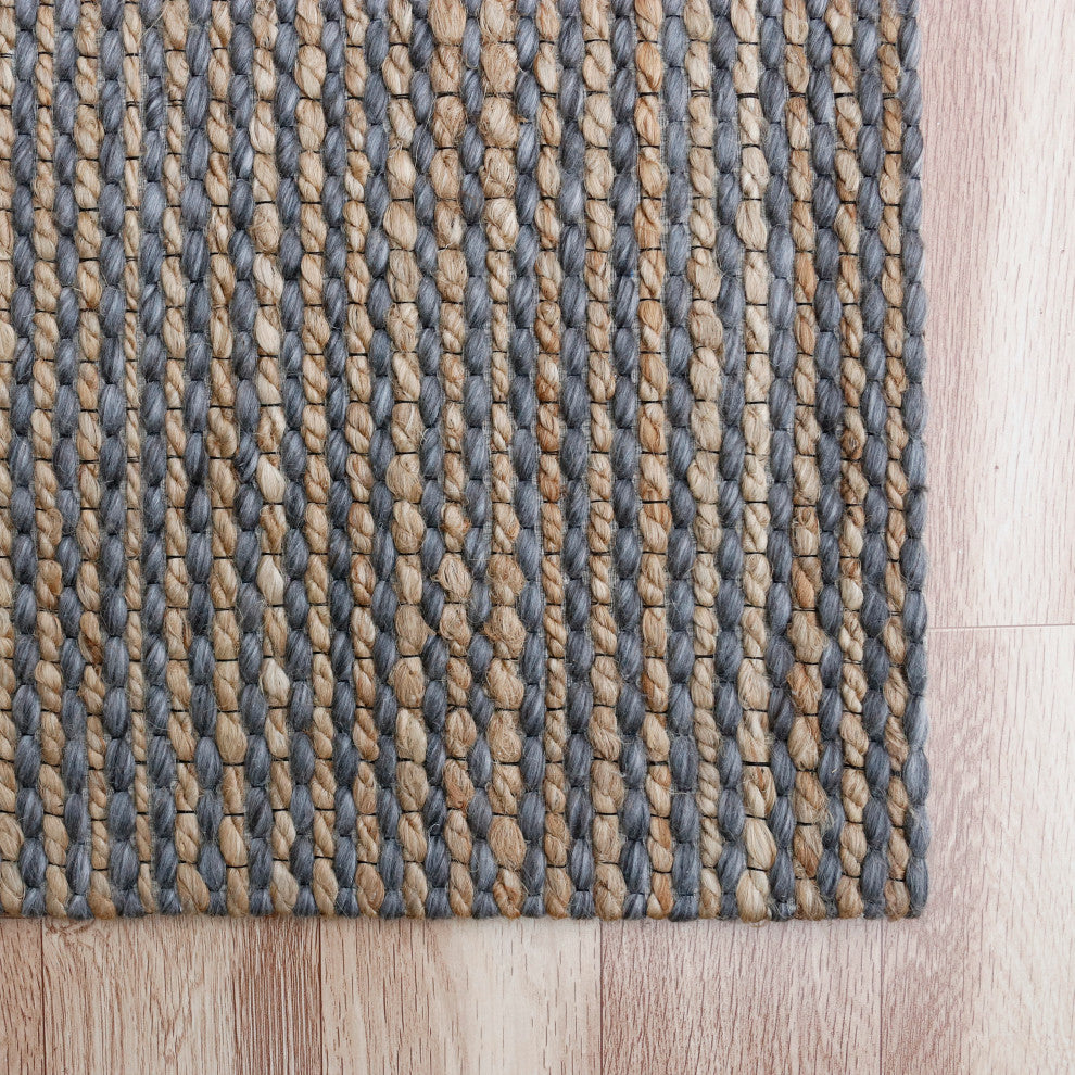 Crest Gray/Natural Rustic Striped Handmade Jute/Wool Blend Area Rug, 9' x 12'