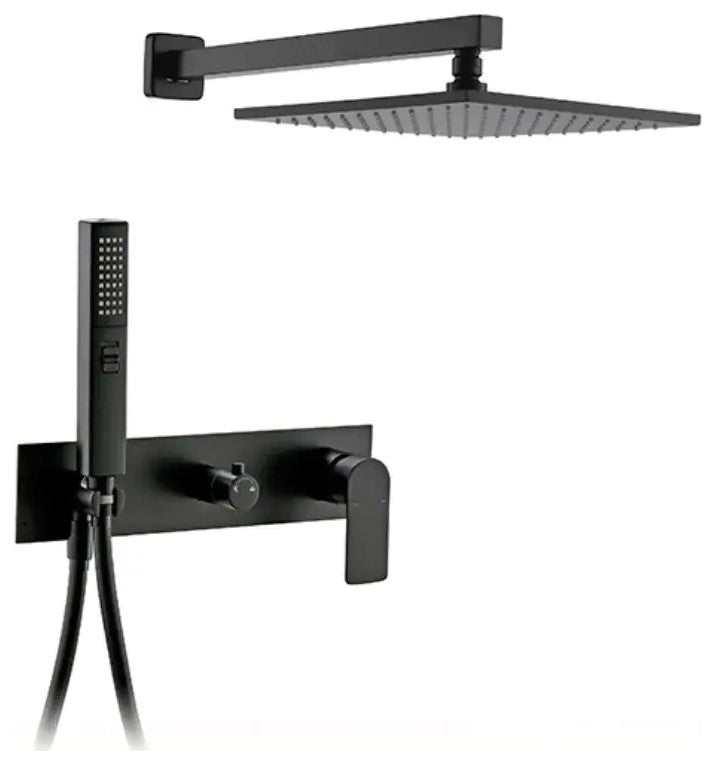 Wasser Complete Shower System With Handheld Sprayer, Matte Black, 10" Rain Show