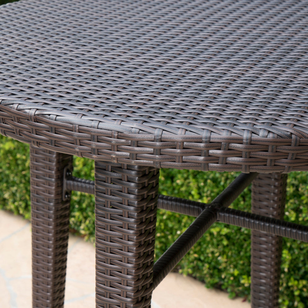 GDF Studio Dom Outdoor 32.5" Round Multi-Brown Wicker Bar Table