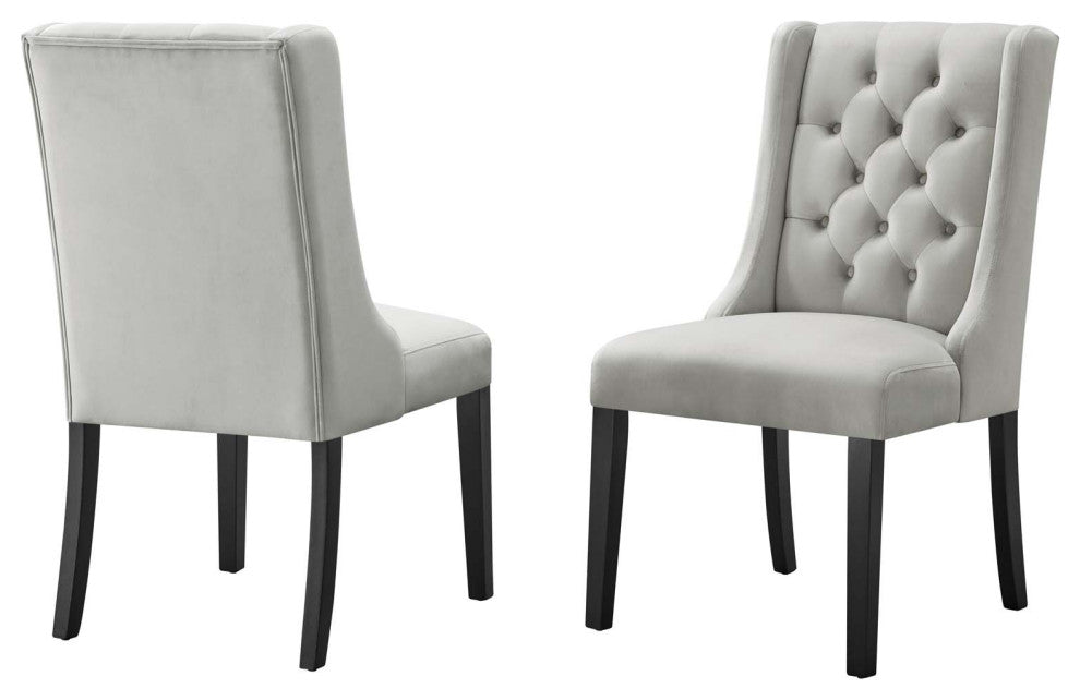 Side Dining Chair, Set of 2, Gray, Velvet, Modern, Cafe Bistro Hospitality